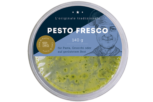 Bild des 140g Bechers Pesto fresco, einer italienischen Sauce auf Basilikum Basis von Casa di Pietro