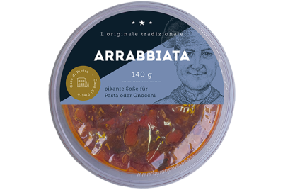 Bild des 140g Bechers Arrabbiata Sauce, einer italienischen Pasta Sauce von Casa di Pietro