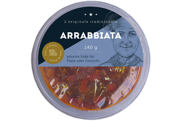 Bild des 140g Bechers Arrabbiata Sauce, einer italienischen Pasta Sauce von Casa di Pietro