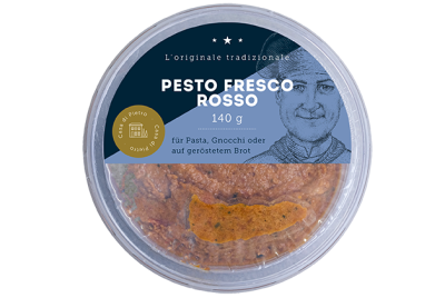 Bild des 140g Bechers Pesto fresco rosso, einer italienischen Sauce auf Basis von getrockneten Tomaten von Casa di Pietro